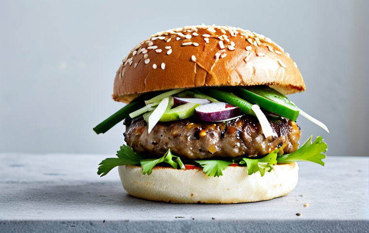 **Image Prompt:** "A vibrant low-sodium fusion burger on a sesame seed bun, topped with sauteed shiitake mushrooms and a lime-cilantro slaw, fully clothed, safe for work, appropriate content, professional food photography, perfect anatomy (of the burger components), natural proportions, high quality, well-formed burger layers, professional, modest."