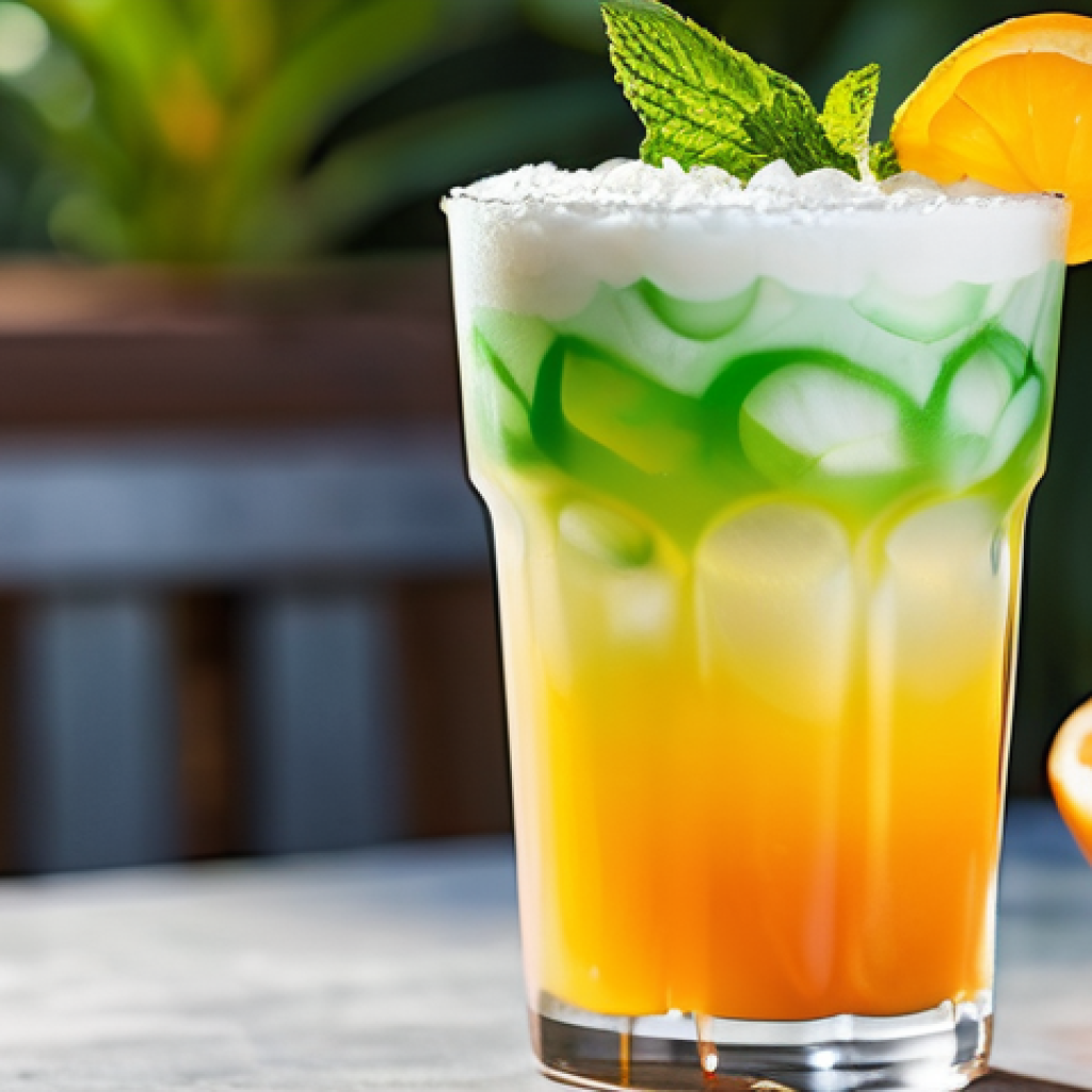 퓨전 패스트푸드 음료 메뉴 - Tropical Tango Swirl: A Multi-Sensory Blended Drink**
"A vibrant, frosty 'Tropical Tango Swirl' blen...