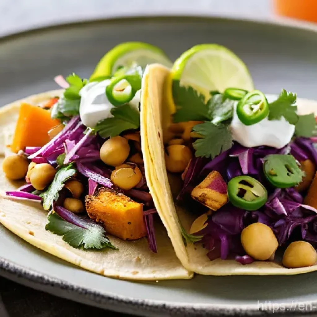 퓨전 타코의 크런치 옵션 - **"The Golden Crunch Fiesta"**
A vibrant, close-up, and brightly lit image of two artisan tacos....