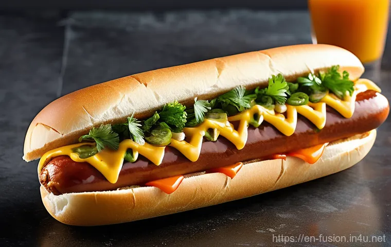 퓨전 패스트푸드 신제품 맛보기 - **Indian-Spiced Fried Chicken Sandwich with Refreshing Raita**
    An aesthetically composed photogr...