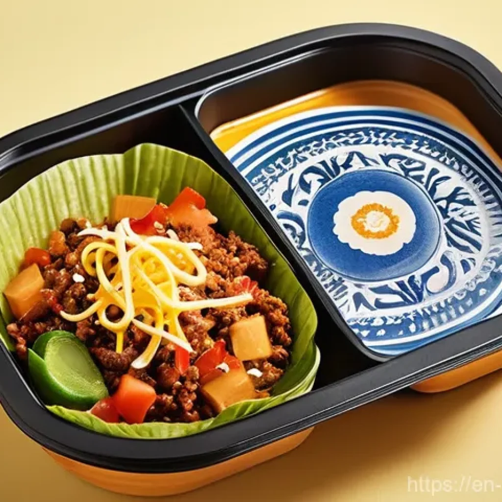 퓨전 패스트푸드의 포장재 혁신 - **Prompt 1: Eco-Chic Fusion Packaging with Natural Vibe**
"A vibrant, eye-level shot of an intri...