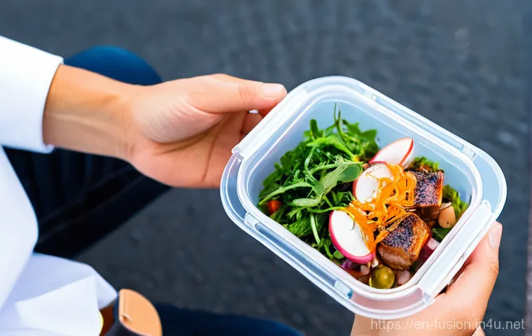 퓨전 패스트푸드의 포장재 혁신 - **Prompt 1: Eco-Chic Fusion Packaging with Natural Vibe**
    "A vibrant, eye-level shot of an intri...