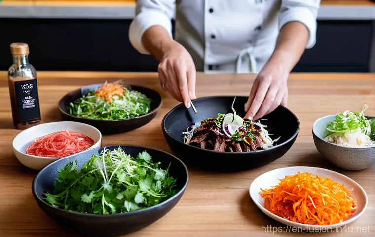 퓨전 타코 DIY 패키지 - **"Culinary Adventure Unboxed"**
A high-angle, close-up shot on a clean, modern kitchen counter....
