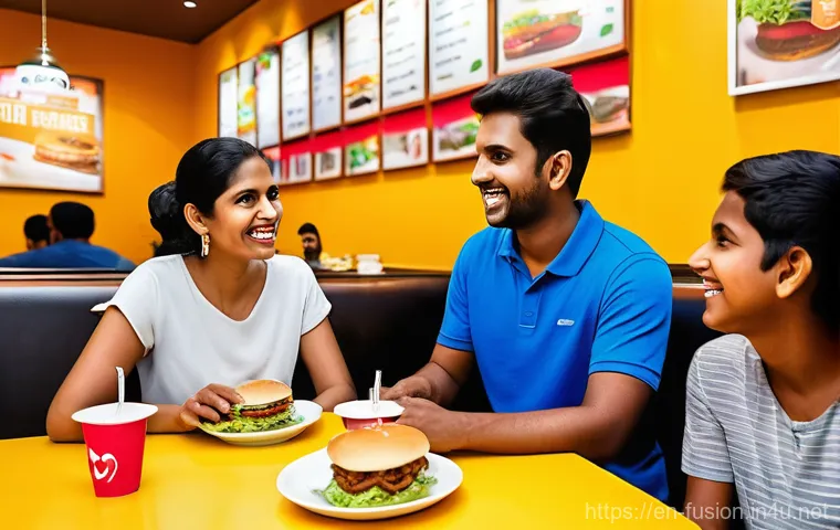 퓨전 패스트푸드 현지화 메뉴 - **Image Prompt 1: "The Heart of India's McDonald's"**
A vibrant and bustling McDonald's restaur...