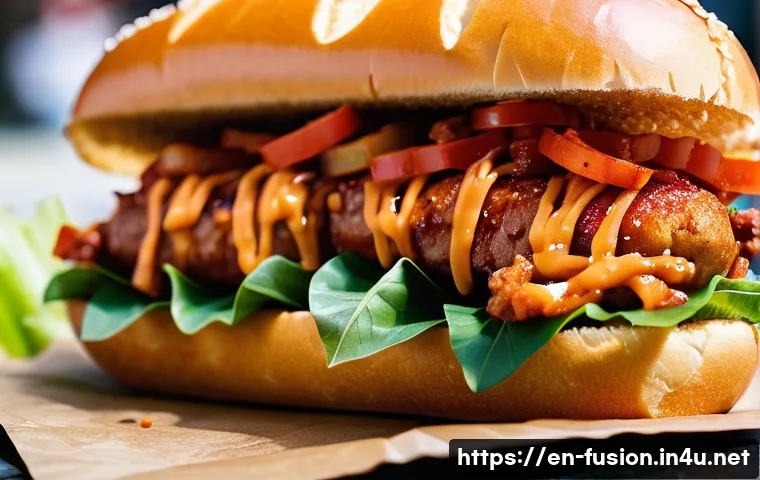 퓨전 핫도그의 할랄 인증 제품 - **Seoul Street Dog:** A close-up, high-resolution food photograph of a vibrant "Seoul Street Dog" at...