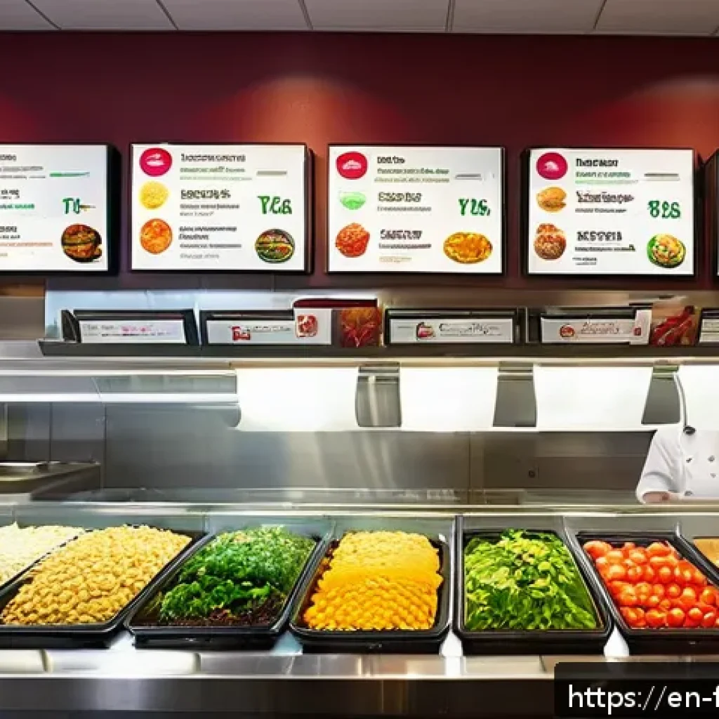 퓨전 패스트푸드 건강식품 인증 - A modern fast food restaurant interior featuring a brightly lit menu board displaying fusion fast fo...